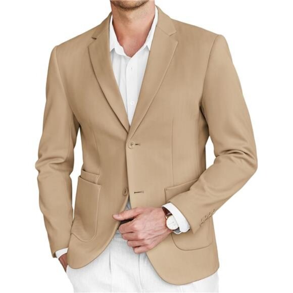 Mens Tweed Blazer Slim Fit Casual Sport Coat Two Button Knit Suit